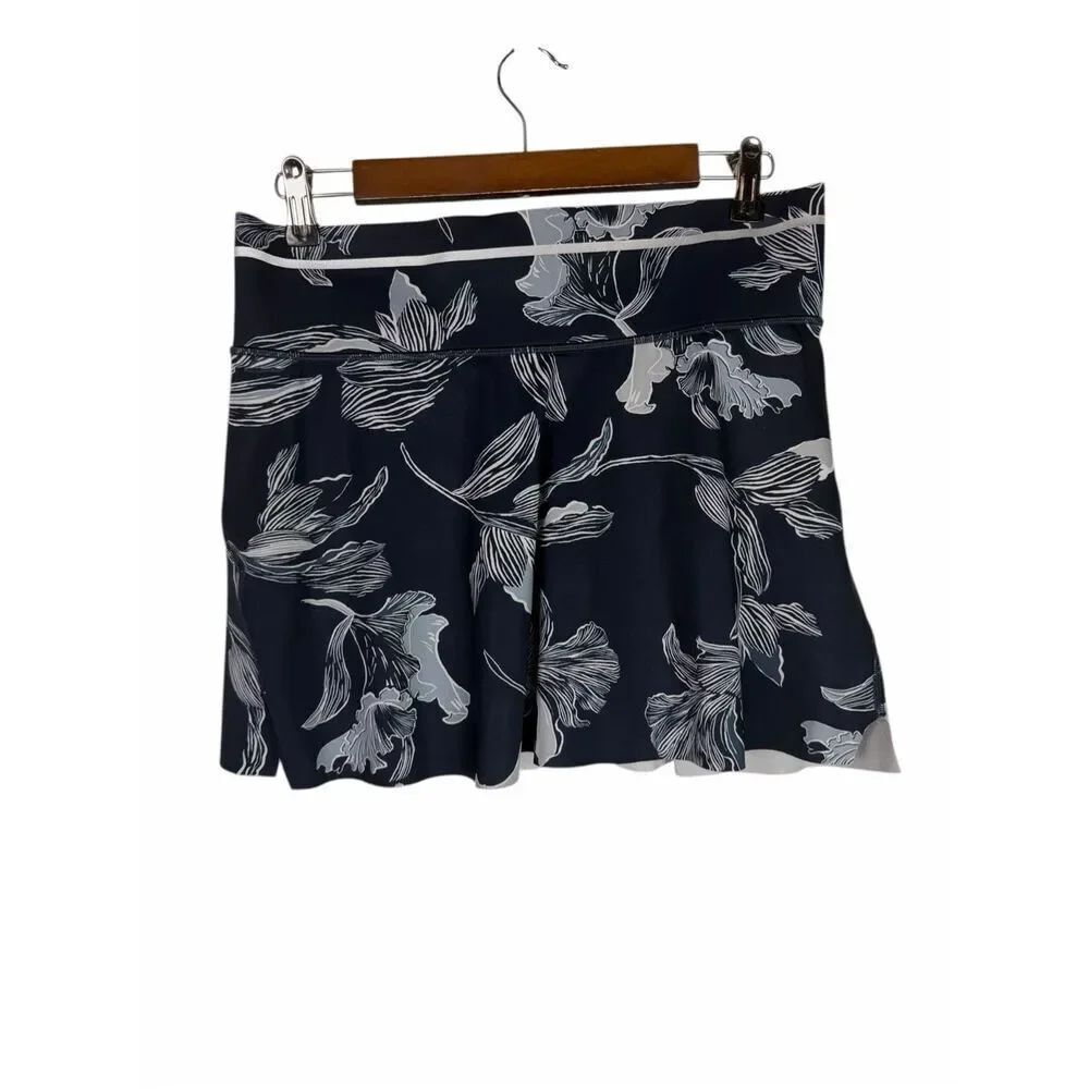 Athleta Womens Small Floral Sonic Skort Skirt Navy Blue 291785-00